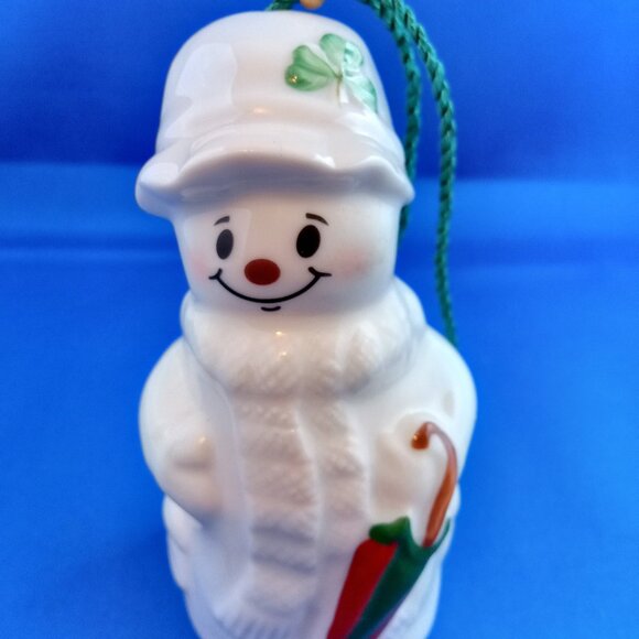 Belleek snowman bell with umbrella and shamrock - Picture 1 of 7